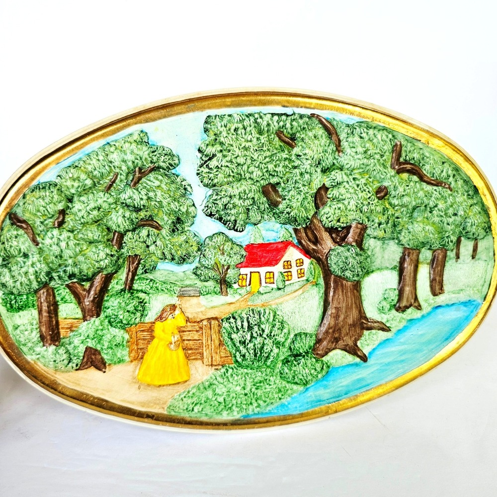 Vintage Hershey Molds Ceramic Oval Trinket Box 3D Relief Cottagecore Decor